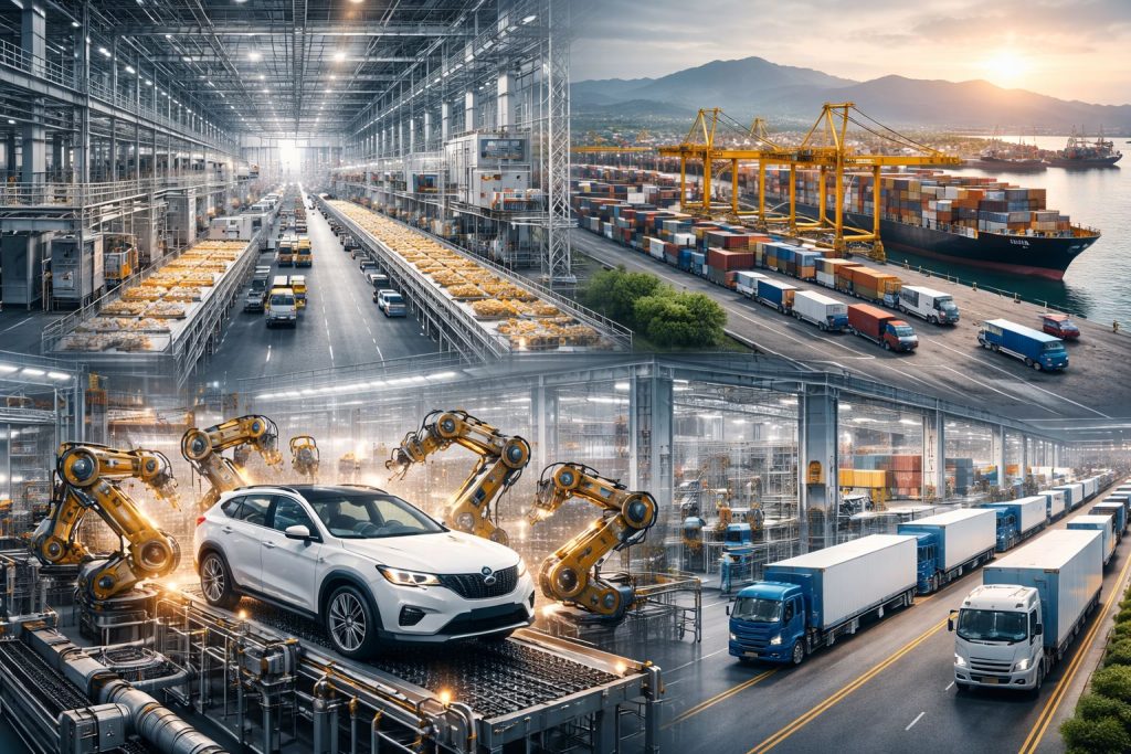 Industri manufaktur Jabar 2025 menampilkan aktivitas otomotif, pangan olahan, dan logistik dalam satu lanskap industri modern