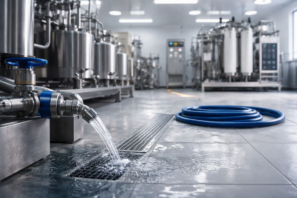 Hemat air pabrik makanan dengan optimasi cleaning: sistem pipa stainless dan filtrasi modern untuk mengurangi konsumsi air hingga signifikan.