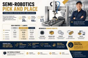 Infografis semi robotics pick and place solusi otomasi manufaktur terjangkau meningkatkan efisiensi produksi hingga 35 persen